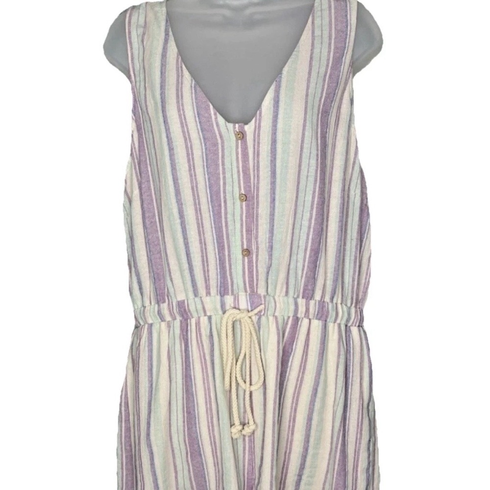 LULUS FOREVER ADVENTURE LILAC PURPLE MULTI STRIPED DRAWSTRING COTTON ROMPER XL
